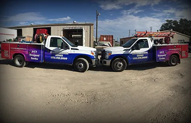 Two Southern Diesel Repair mobile service trucks parked side by side